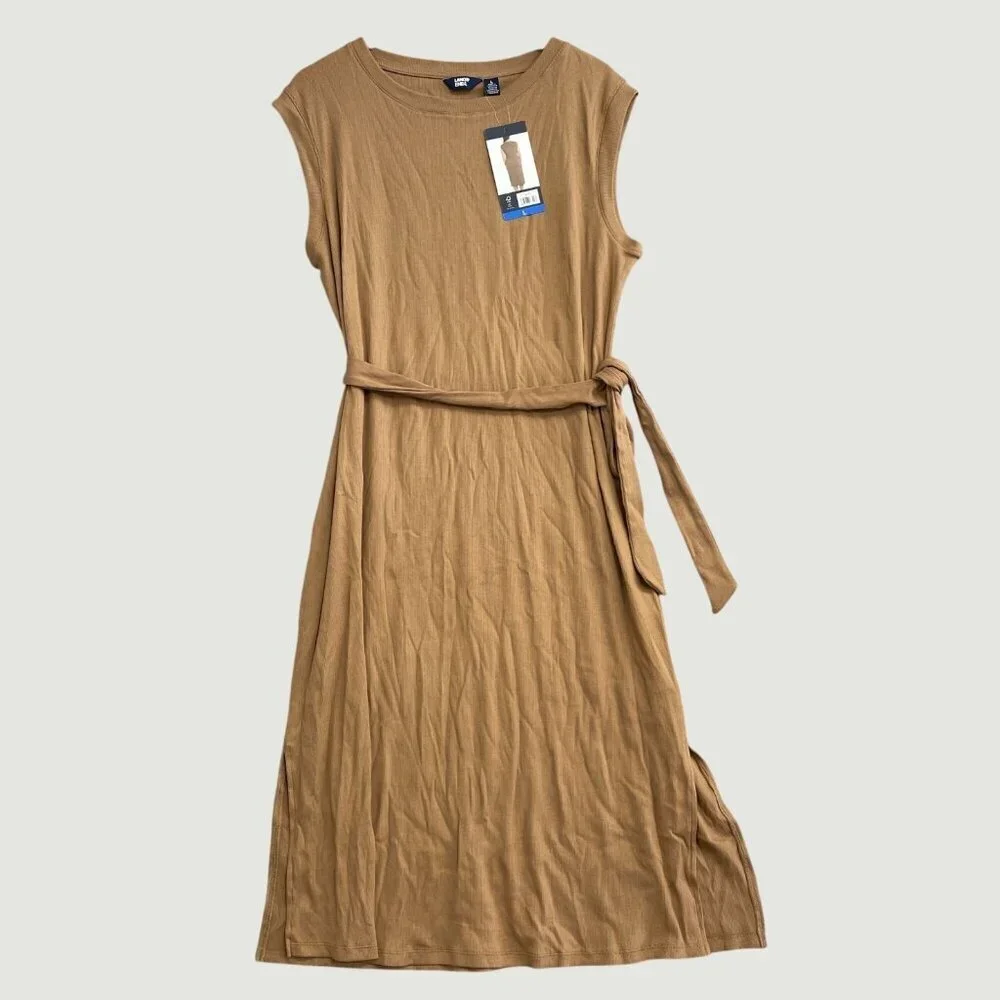 NEW Lands' End Women's Size L Sleeveless Rib Knit Midi Dress Brown - Picture 4 of 13